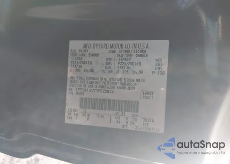 2003 Ford Ranger Edge/Tremor/Xl/Xlt z USA, uszkodzony, nr VIN 1FTYR14V73PB22824